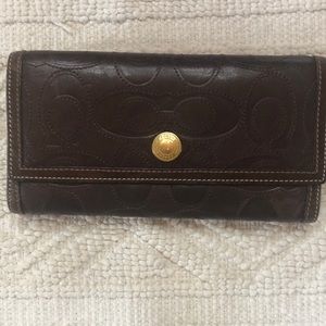 Coach tri gold brown leather wallet